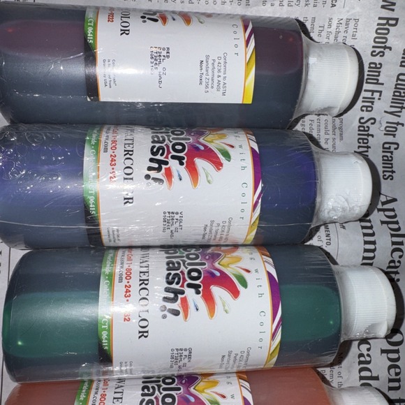 Color Splash! Liquid Watercolor Paint 6 Vivid Colors, 8-Oz Flip-Top Bottles Seal - Picture 5 of 7